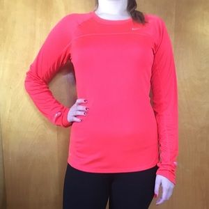 Nike Running top; women’s, long sleeve, neon pink